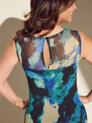 Myleene Klass Aqua Blue Printed Mesh Cowl Neck Midi Dress - Image 5 of 6