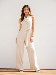 Myleene Klass Cream Sleeveless Tailored Jumpsuit - Image 7 of 9