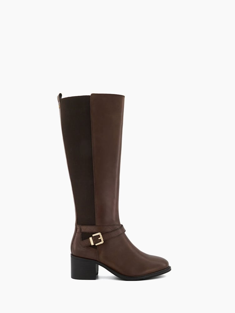 Dune London Brown Tildy Strap Detail High Leg Long Boots - Image 1 of 5