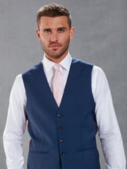 Bright Blue Signature Tollegno Wool Regular Fit Suit Waistcoat - Image 1 of 10