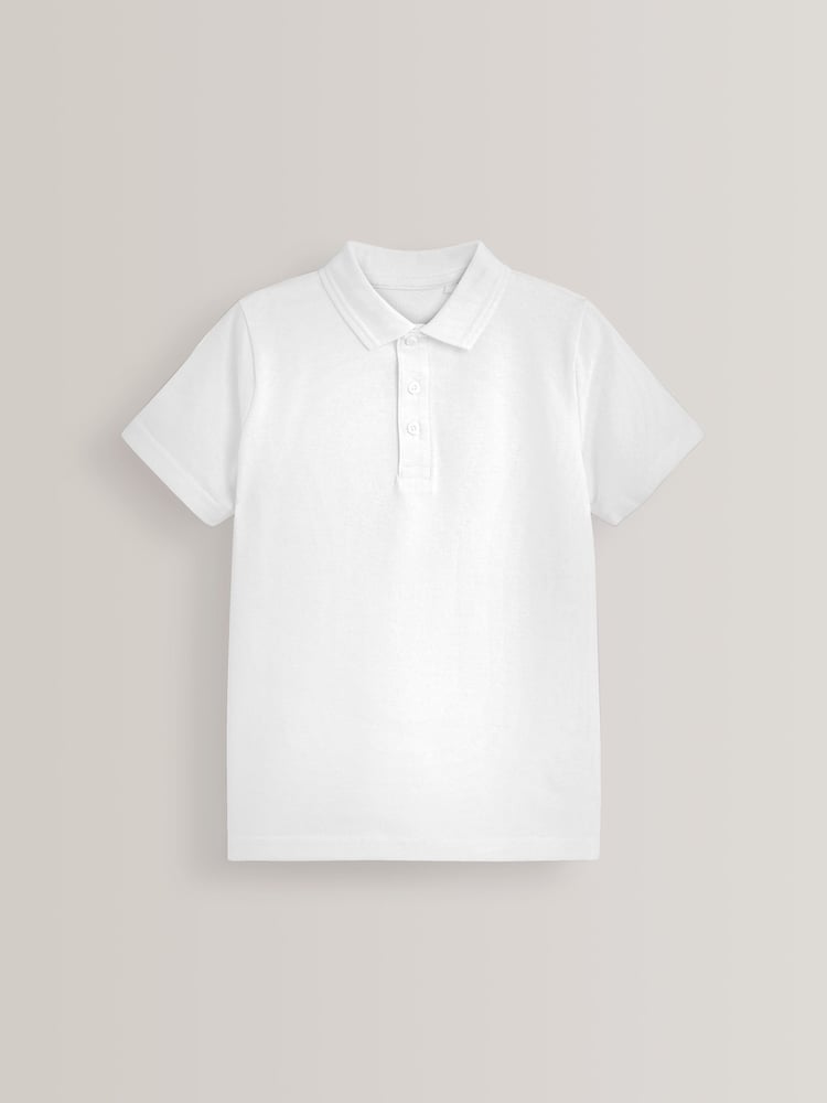 White Cotton School Short Sleeve 100% Cotton Polo Shirts 5 Pack (3-16yrs) - Image 2 of 6 White Cotton School Short Sleeve 100% Cotton Polo Shirts 5 Pack (3-16yrs) - Image 2 of 6