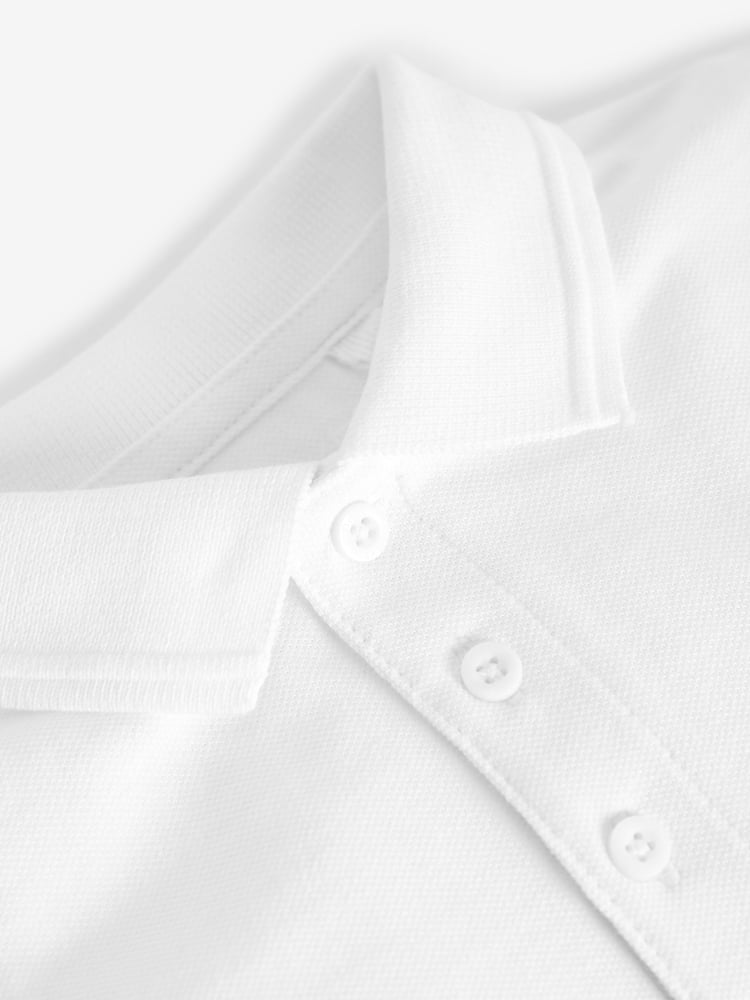 White Cotton School Short Sleeve 100% Cotton Polo Shirts 5 Pack (3-16yrs) - Image 6 of 6 White Cotton School Short Sleeve 100% Cotton Polo Shirts 5 Pack (3-16yrs) - Image 6 of 6