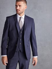 Navy Blue Slim Signature Tollegno Italian Wool Suit Jacket - Image 1 of 9