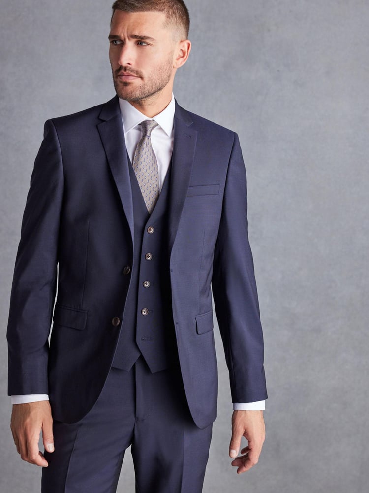 Navy Blue Slim Signature Tollegno Italian Wool Suit Jacket - Image 1 of 9