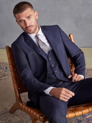 Navy Blue Slim Signature Tollegno Italian Wool Suit Jacket - Image 2 of 9