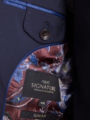 Navy Blue Slim Signature Tollegno Italian Wool Suit Jacket - Image 6 of 9