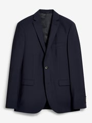 Navy Blue Slim Signature Tollegno Italian Wool Suit Jacket - Image 8 of 9