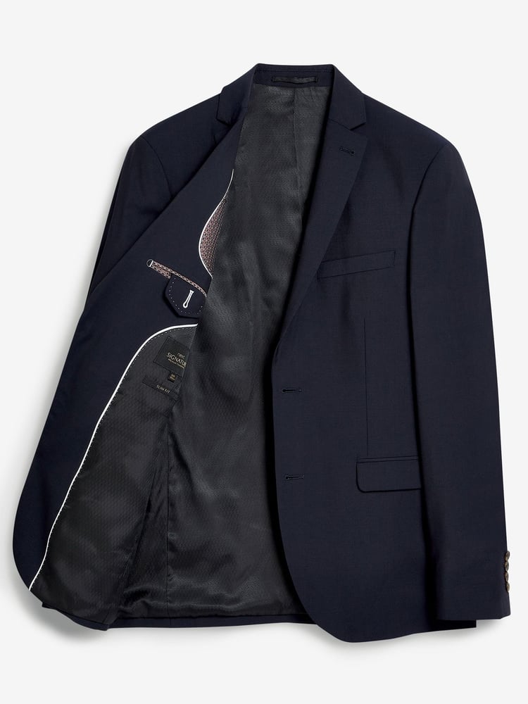 Navy Blue Slim Signature Tollegno Italian Wool Suit Jacket - Image 9 of 9