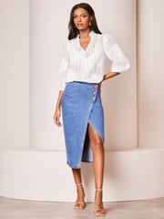 Lipsy White 3/4 Sleeve Burnout Tie Neck Blouse - Image 3 of 4