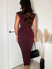 AX Paris Purple Plum Wrap Draped Midi Dress - Image 2 of 4