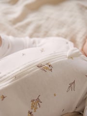 Purebaby Cream 100% Cotton Zip Baby Sleepsuits 2 Pack - Image 3 of 9