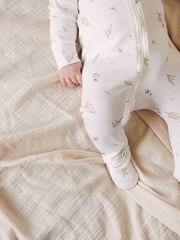 Purebaby Cream 100% Cotton Zip Baby Sleepsuits 2 Pack - Image 5 of 9