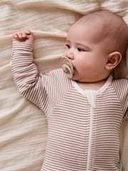 Purebaby Cream 100% Cotton Zip Baby Sleepsuits 2 Pack - Image 6 of 9
