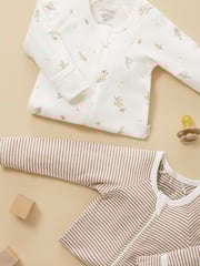Purebaby Cream 100% Cotton Zip Baby Sleepsuits 2 Pack - Image 7 of 9