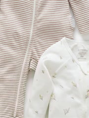 Purebaby Cream 100% Cotton Zip Baby Sleepsuits 2 Pack - Image 9 of 9