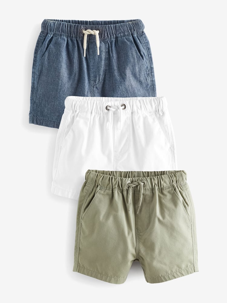 Sage/Chambray/White Pull On Shorts 3 Pack (3mths-7yrs) - Image 1 of 6