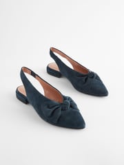 Navy Forever Comfort® Leather Point Toe Bow Slingback Shoes - Image 1 of 5
