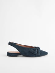 Navy Forever Comfort® Leather Point Toe Bow Slingback Shoes - Image 2 of 5