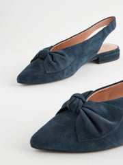Navy Forever Comfort® Leather Point Toe Bow Slingback Shoes - Image 3 of 5