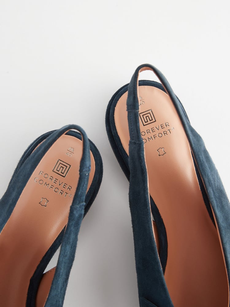 Navy Forever Comfort® Leather Point Toe Bow Slingback Shoes - Image 5 of 5
