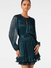 Forever New Green Goldie Petite Plisse Mini Dress - Image 1 of 5
