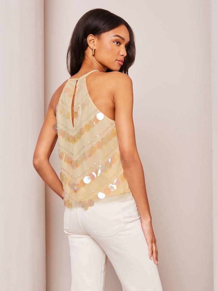 Lipsy Cream Disc Sequin Halterneck Vest - Image 2 of 4