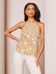 Lipsy Cream Disc Sequin Halterneck Vest - Image 3 of 4
