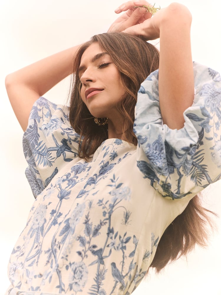Lipsy Blue Puff Sleeve Linen Blouse - Image 2 of 4