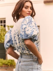 Lipsy Blue Puff Sleeve Linen Blouse - Image 4 of 4