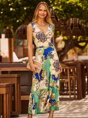 Sosandar Green Ruched Tie Shoulder Printed Dress - Image 5 of 5