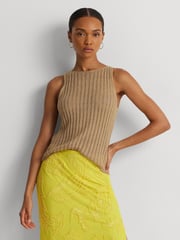 Lauren Ralph Lauren Tan Brown Galayce Rib Knit Linen Sleeveless Jumper - Image 1 of 9