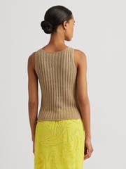 Lauren Ralph Lauren Tan Brown Galayce Rib Knit Linen Sleeveless Jumper - Image 3 of 9