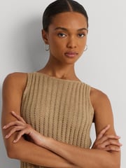 Lauren Ralph Lauren Tan Brown Galayce Rib Knit Linen Sleeveless Jumper - Image 5 of 9