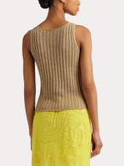 Lauren Ralph Lauren Tan Brown Galayce Rib Knit Linen Sleeveless Jumper - Image 6 of 9