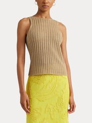 Lauren Ralph Lauren Tan Brown Galayce Rib Knit Linen Sleeveless Jumper - Image 7 of 9