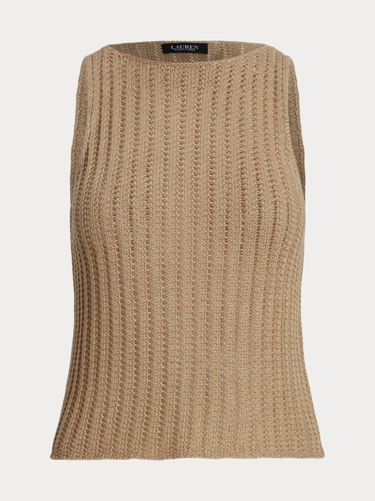 Lauren Ralph Lauren Tan Brown Galayce Rib Knit Linen Sleeveless Jumper - Image 9 of 9