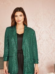 Yumi Dark Green Sequin Blazer With Pockets - Image 1 of 5