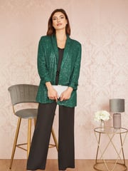 Yumi Dark Green Sequin Blazer With Pockets - Image 3 of 5