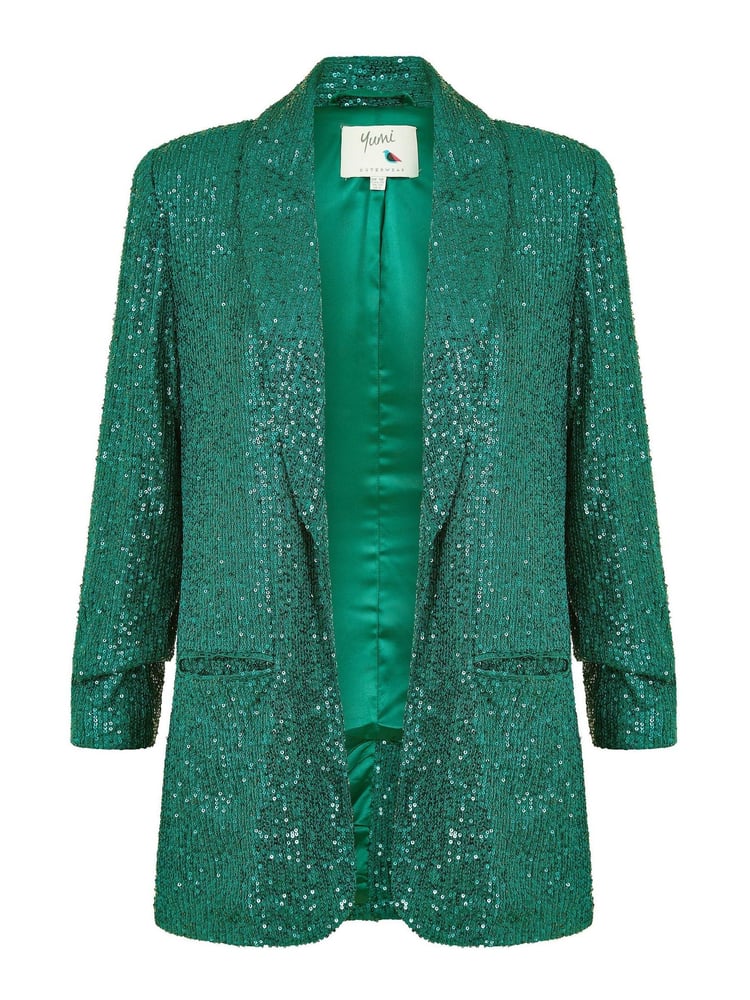 Yumi Dark Green Sequin Blazer With Pockets - Image 5 of 5