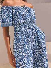 Blue/White Off Shoulder Wide Leg Jumpsuit - Image 4 of 7
