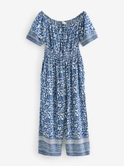 Blue/White Off Shoulder Wide Leg Jumpsuit - Image 6 of 7