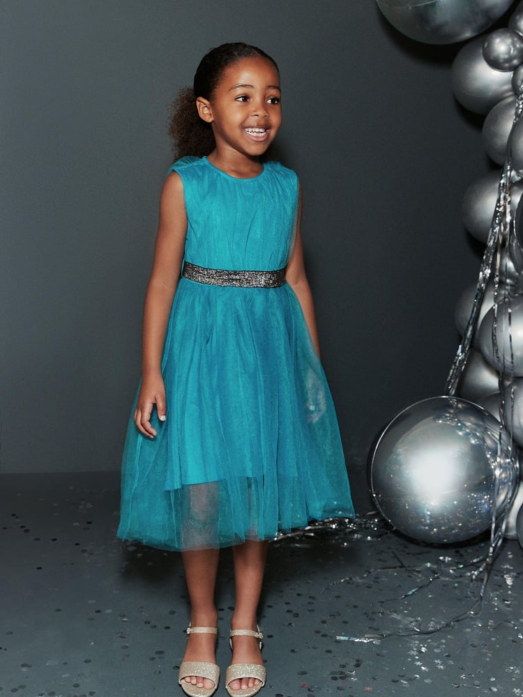 Teal Green Mesh Tie Back Party Dress (3-16yrs) - Image 1 of 6