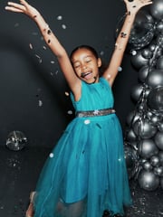 Teal Green Mesh Tie Back Party Dress (3-16yrs) - Image 2 of 6