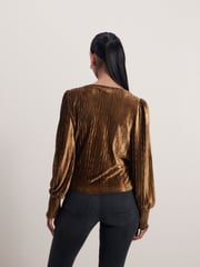 Gold Velvet Long Sleeve Wrap Top - Image 3 of 6