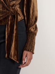 Gold Velvet Long Sleeve Wrap Top - Image 4 of 6