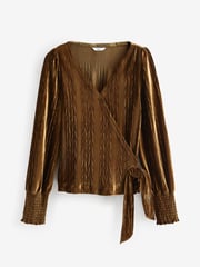 Gold Velvet Long Sleeve Wrap Top - Image 5 of 6