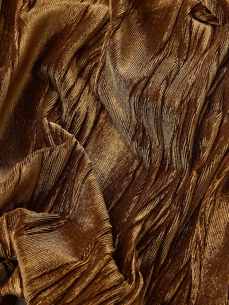 Gold Velvet Long Sleeve Wrap Top - Image 6 of 6