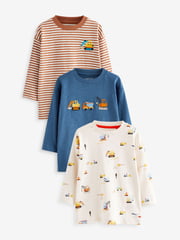 Blue Diggers Long Sleeve Transport T-Shirts 3 Pack (3mths-7yrs) - Image 1 of 7