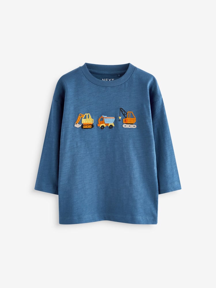Blue Diggers Long Sleeve Transport T-Shirts 3 Pack (3mths-7yrs) - Image 2 of 7