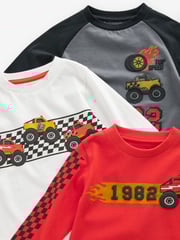 Black/White/Red Long Sleeve Transport T-Shirts 3 Pack (3mths-7yrs) - Image 9 of 9